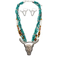 White Turquoise Navajo Bead Longhorn Pendant Necklace