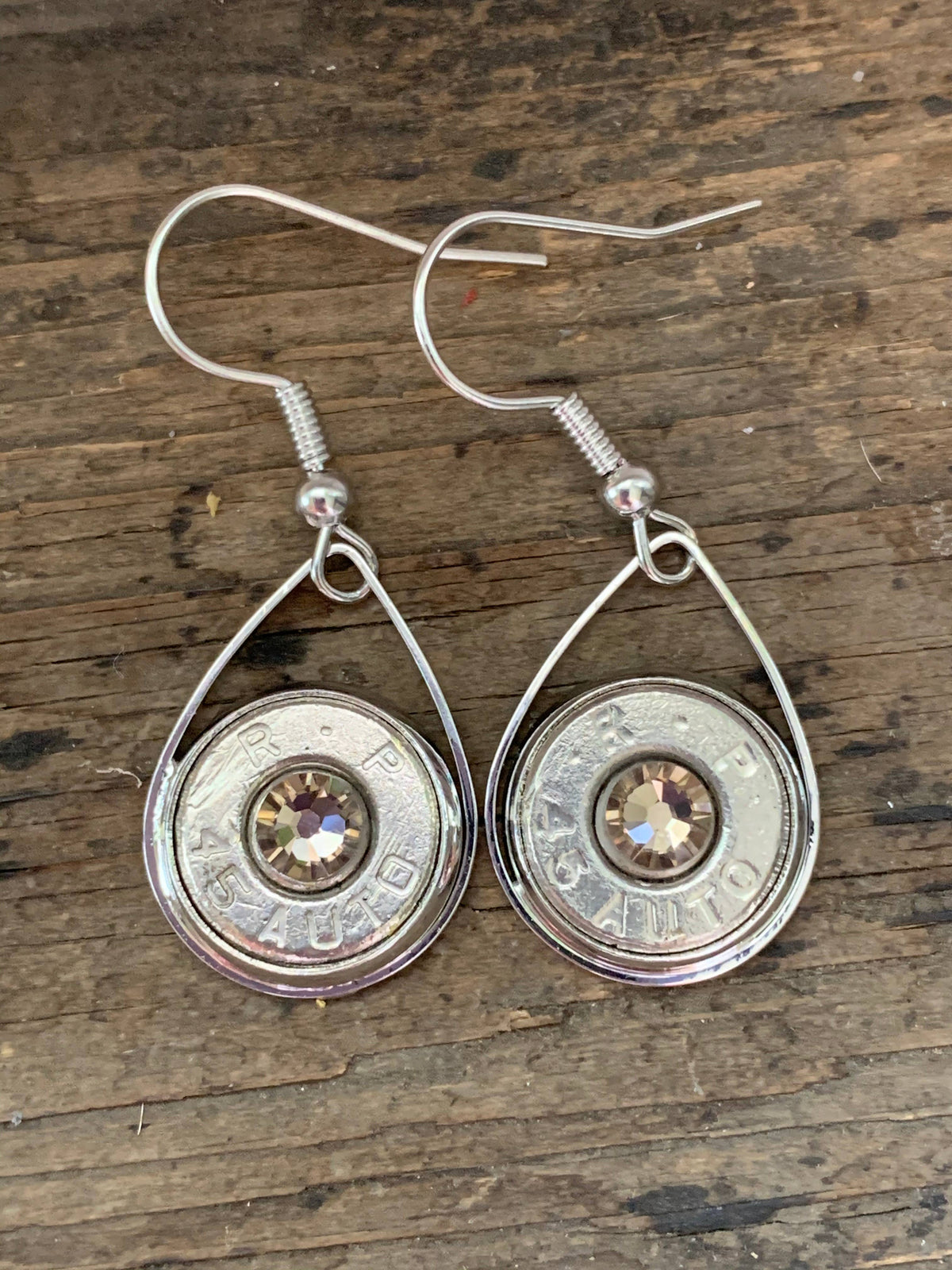 Silver Teardrop 45 Auto Bullet Earrings