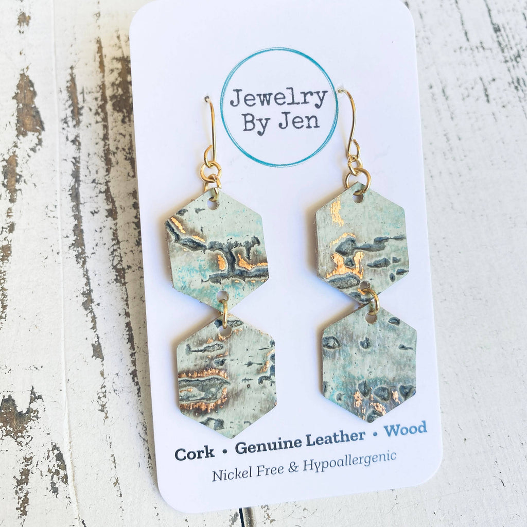 Double Hexagon Earrings: Turquoise Wildwood