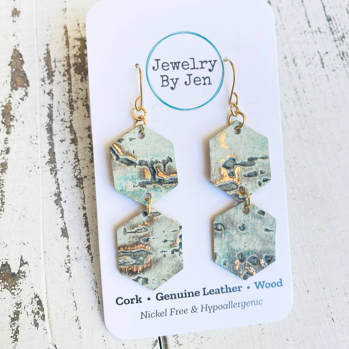 Double Hexagon Earrings: Turquoise Wildwood
