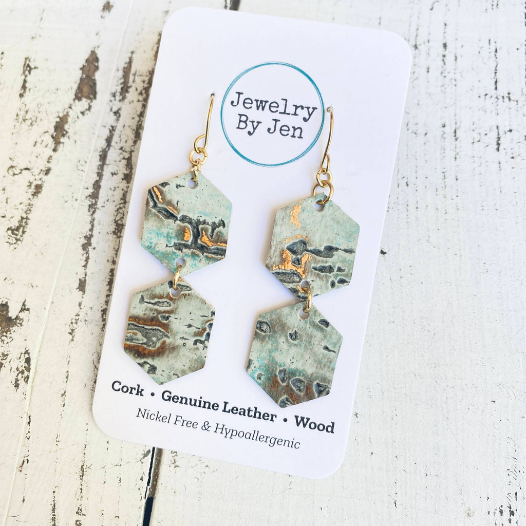 Double Hexagon Earrings: Turquoise Wildwood