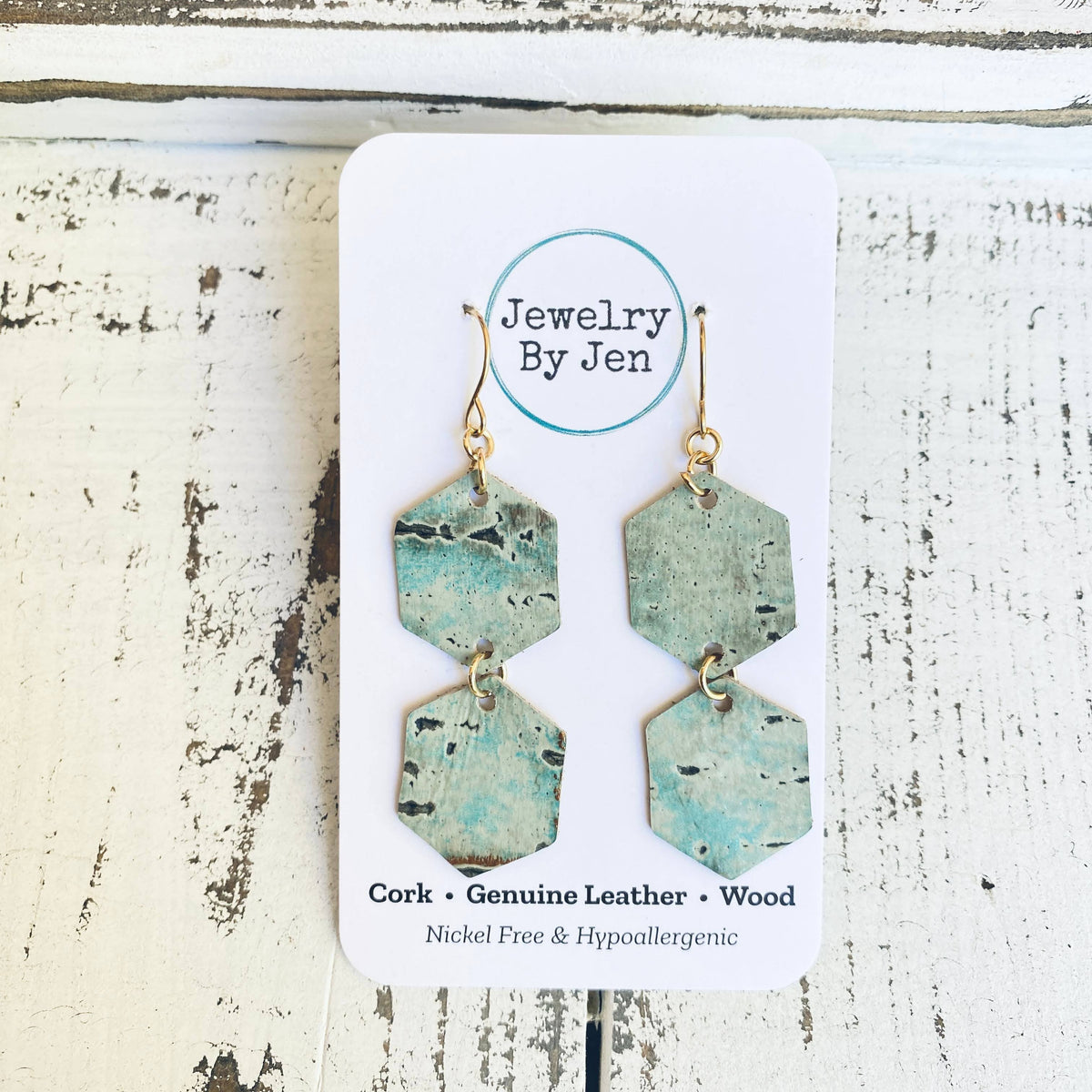 Double Hexagon Earrings: Turquoise Wildwood