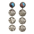 Buffalo Three Coin Turquoise Stud Earrings