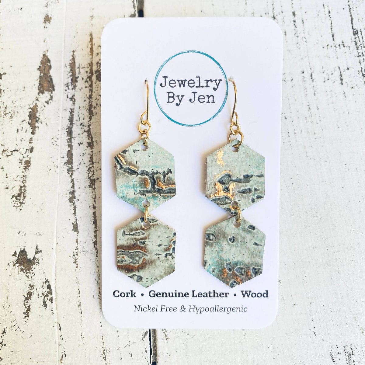 Double Hexagon Earrings: Turquoise Wildwood