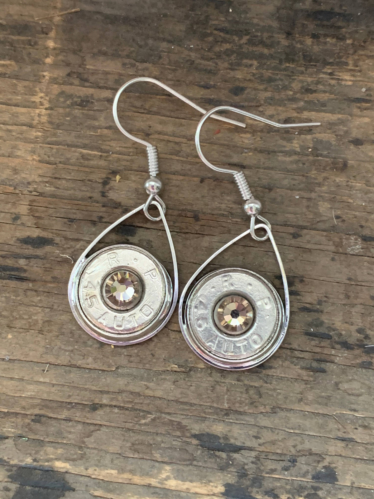 Silver Teardrop 45 Auto Bullet Earrings