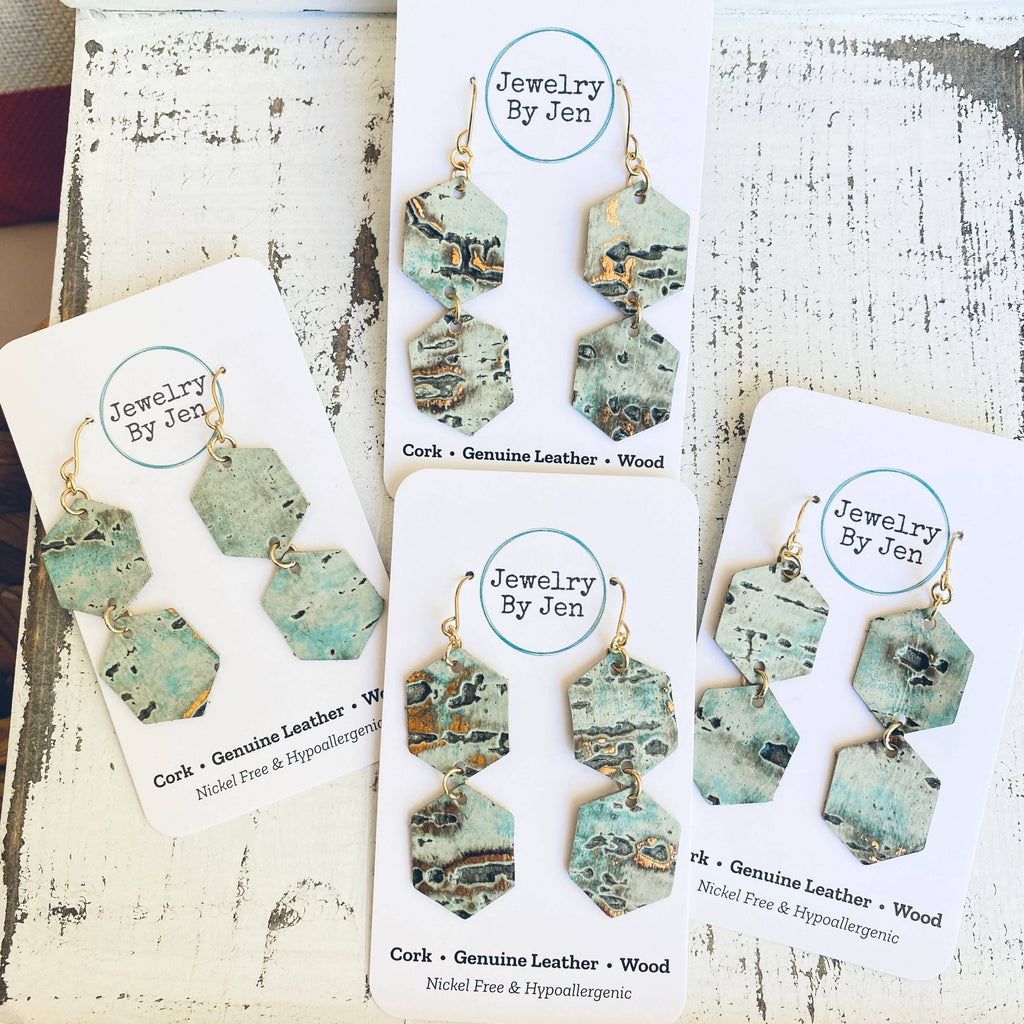 Double Hexagon Earrings: Turquoise Wildwood
