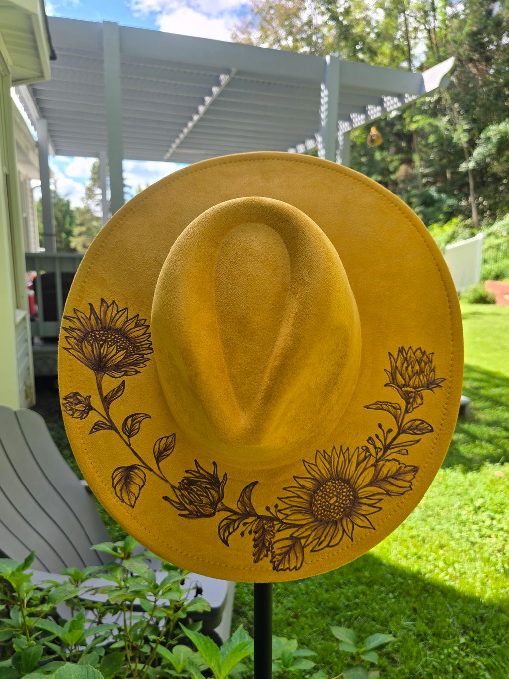 Golden Wildflowers | Hand-Burned Wide-Brim Hat