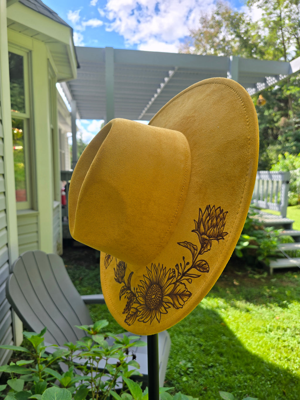Golden Wildflowers | Hand-Burned Wide-Brim Hat
