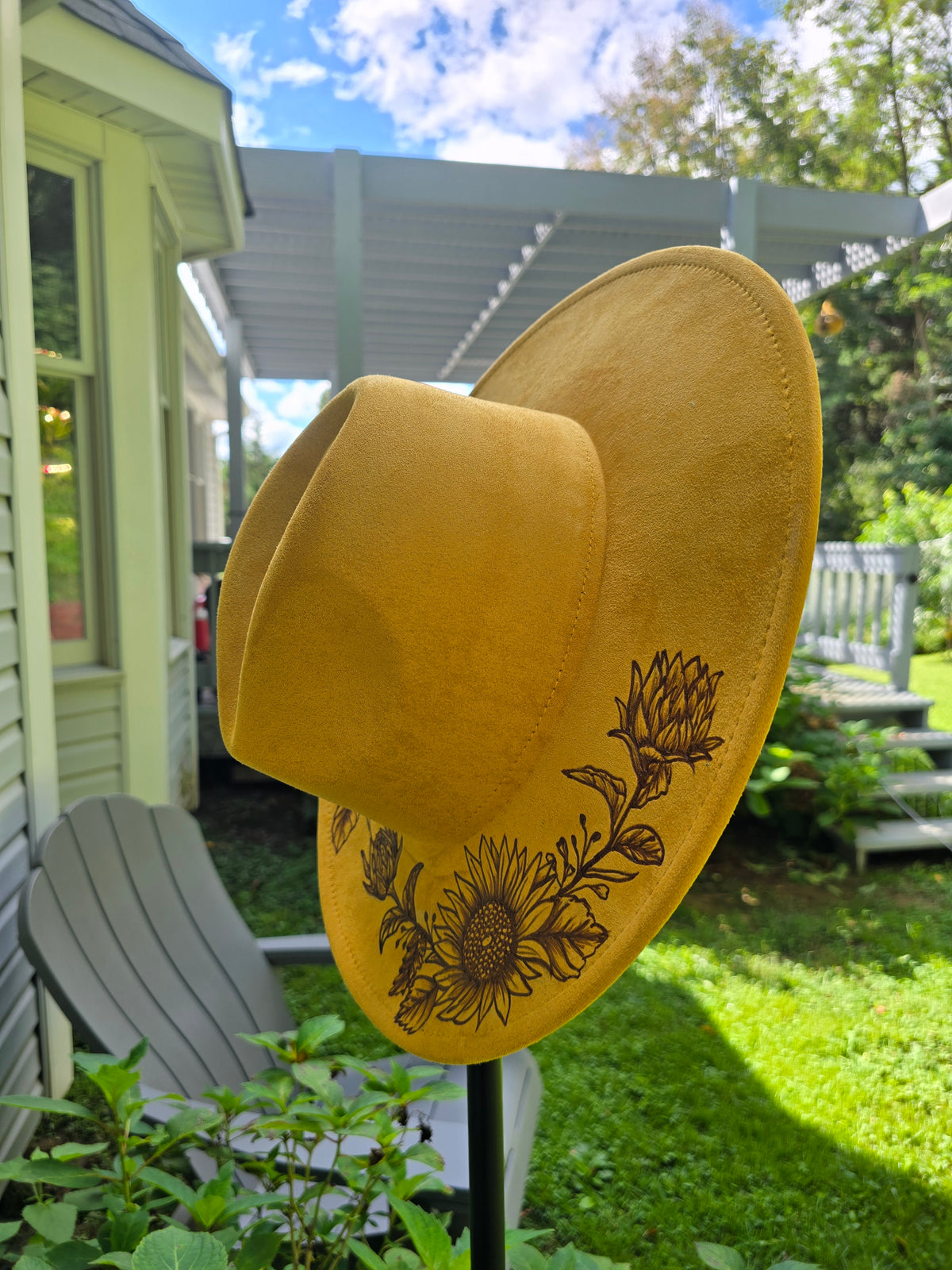 Golden Wildflowers | Hand-Burned Wide-Brim Hat