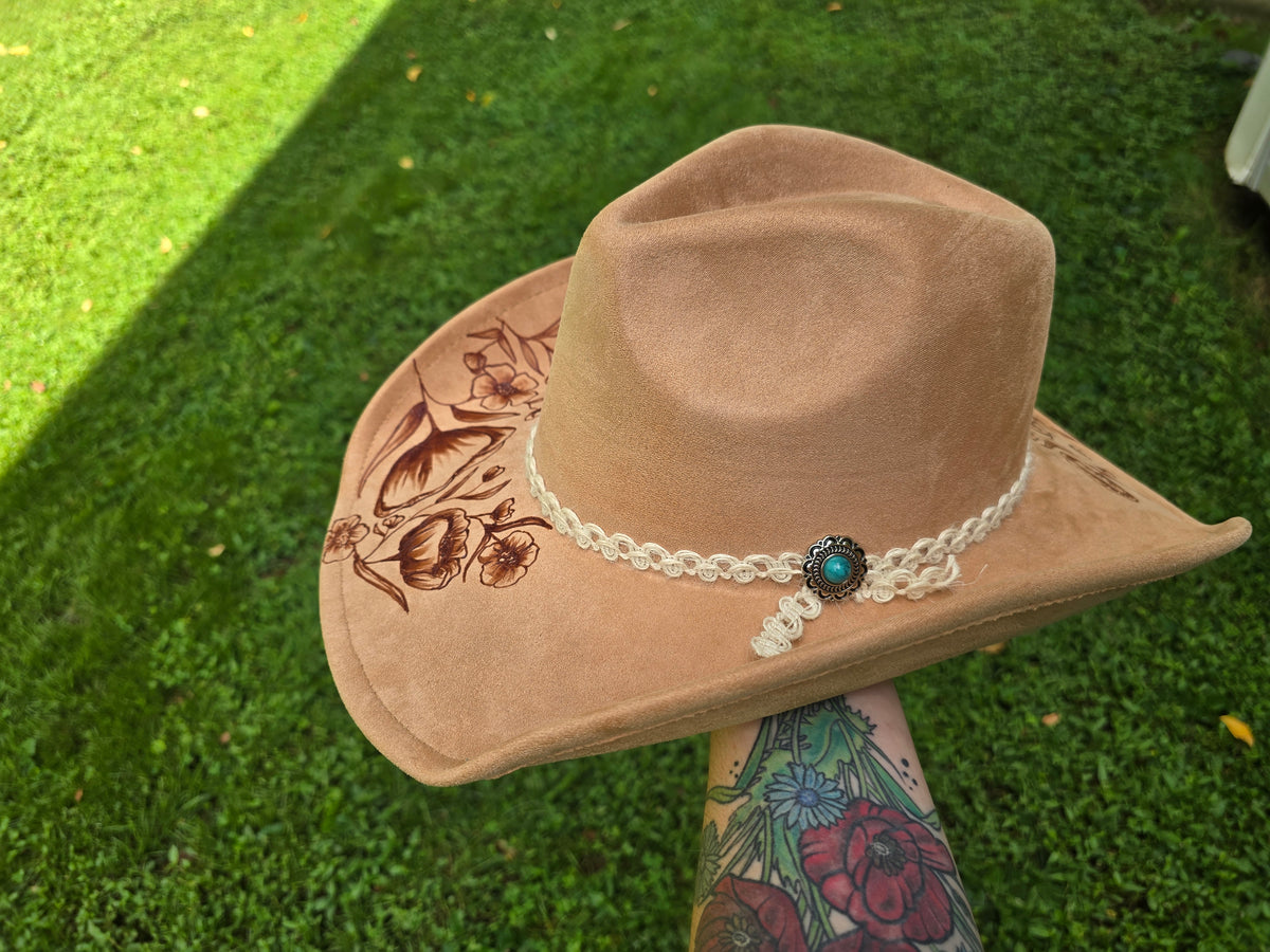 Prairie Bloom | Hand-Burned Camel Cowboy Hat