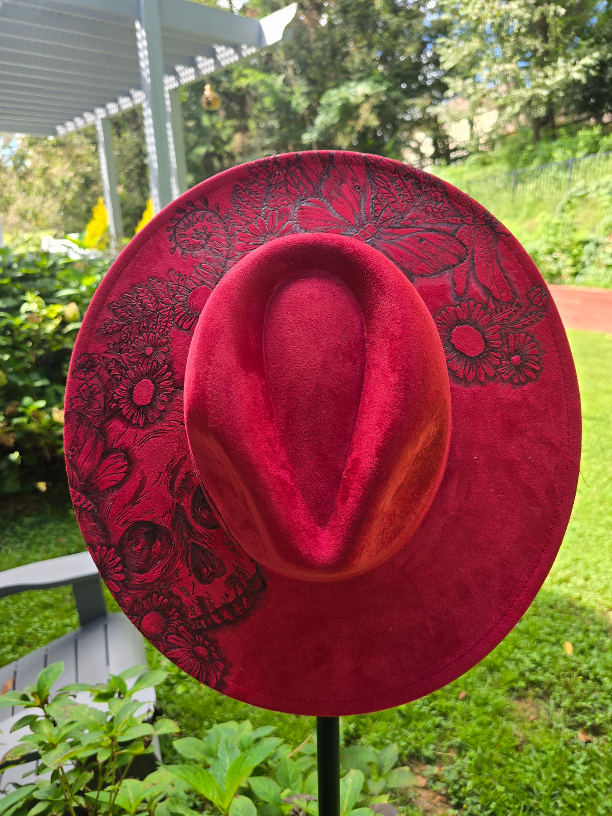 Midnight Garden | Hand-Burned Skull & Moth Fedora