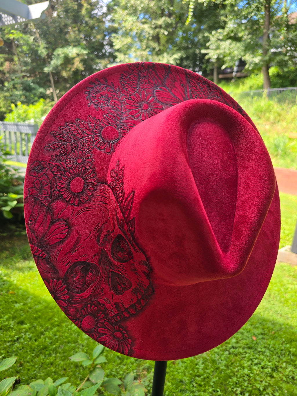 Midnight Garden | Hand-Burned Skull & Moth Fedora