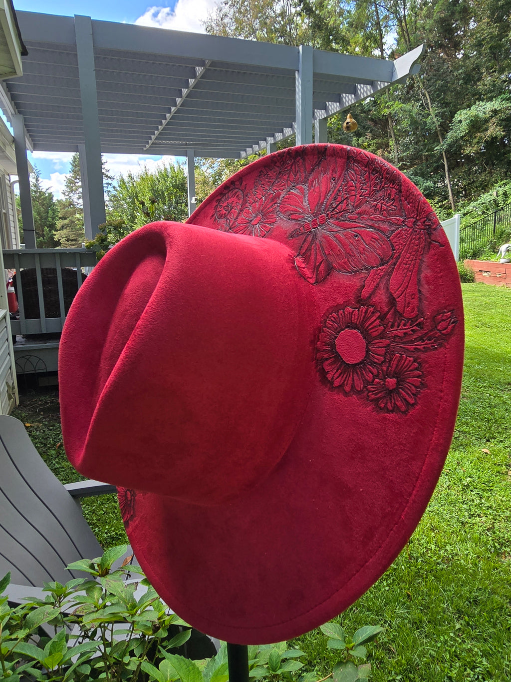 Midnight Garden | Hand-Burned Skull & Moth Fedora