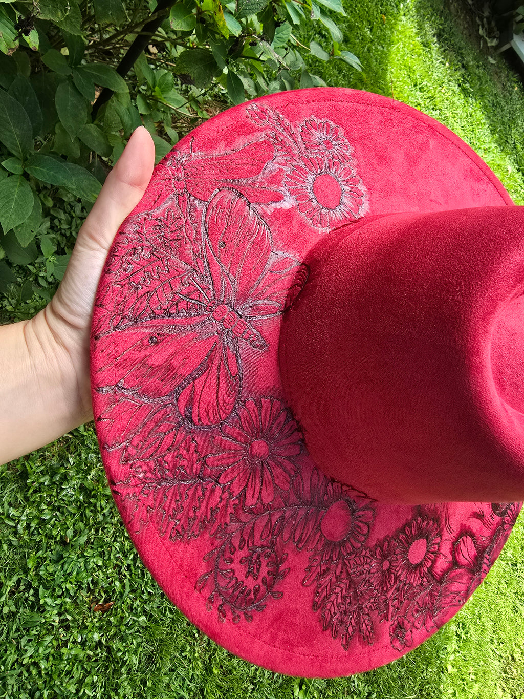 Midnight Garden | Hand-Burned Skull & Moth Fedora