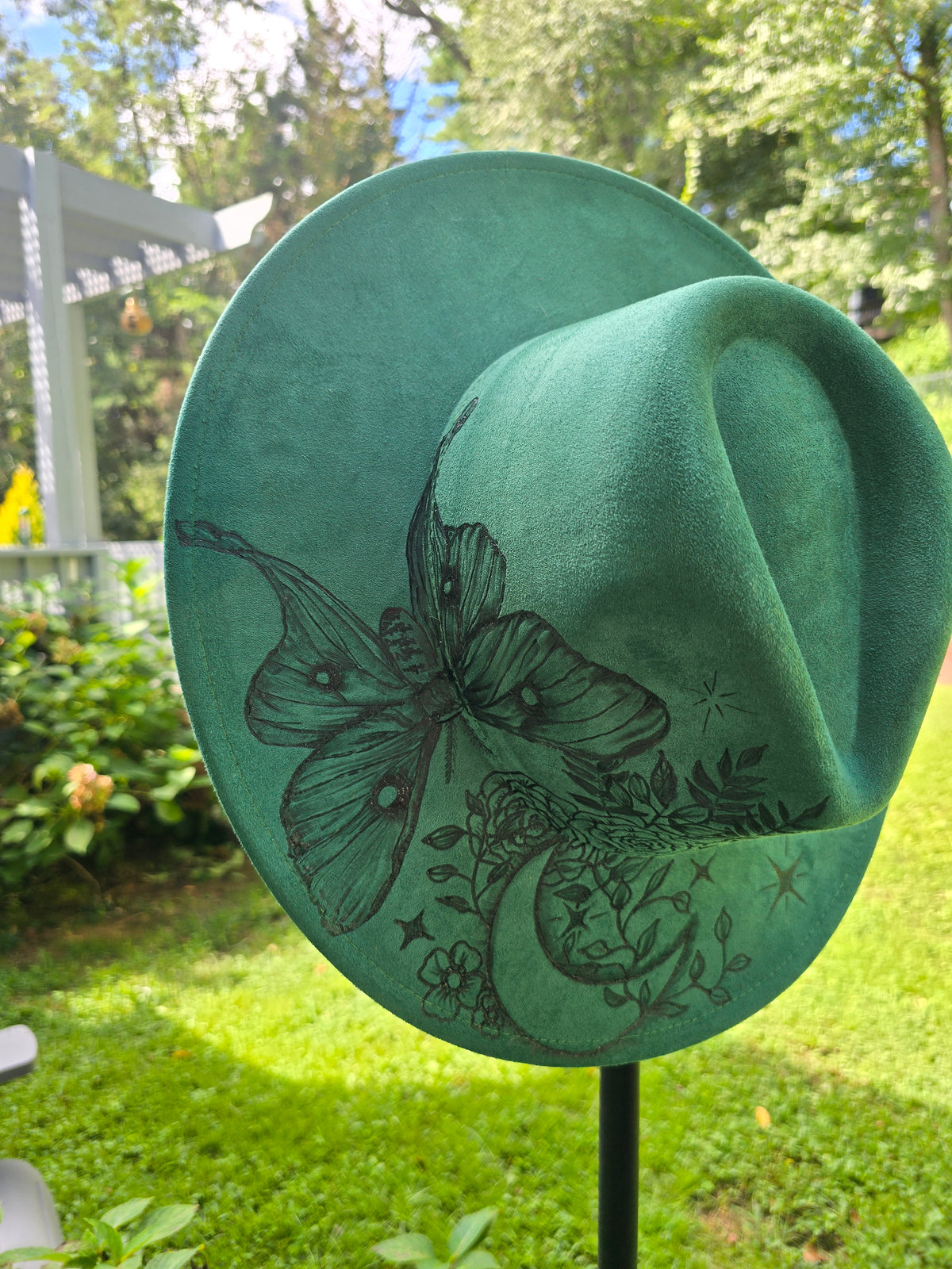 Luna | Hand-Burned Emerald Green Fedora