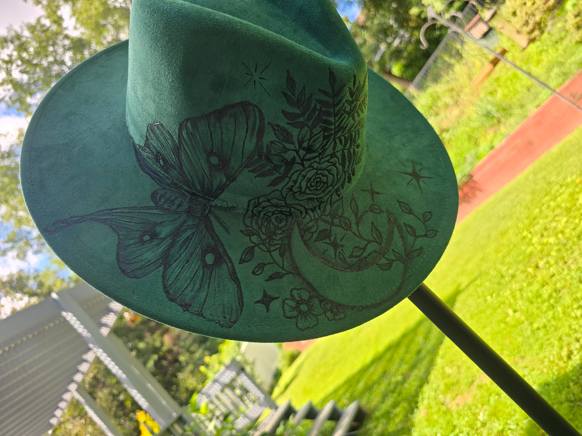 Luna | Hand-Burned Emerald Green Fedora