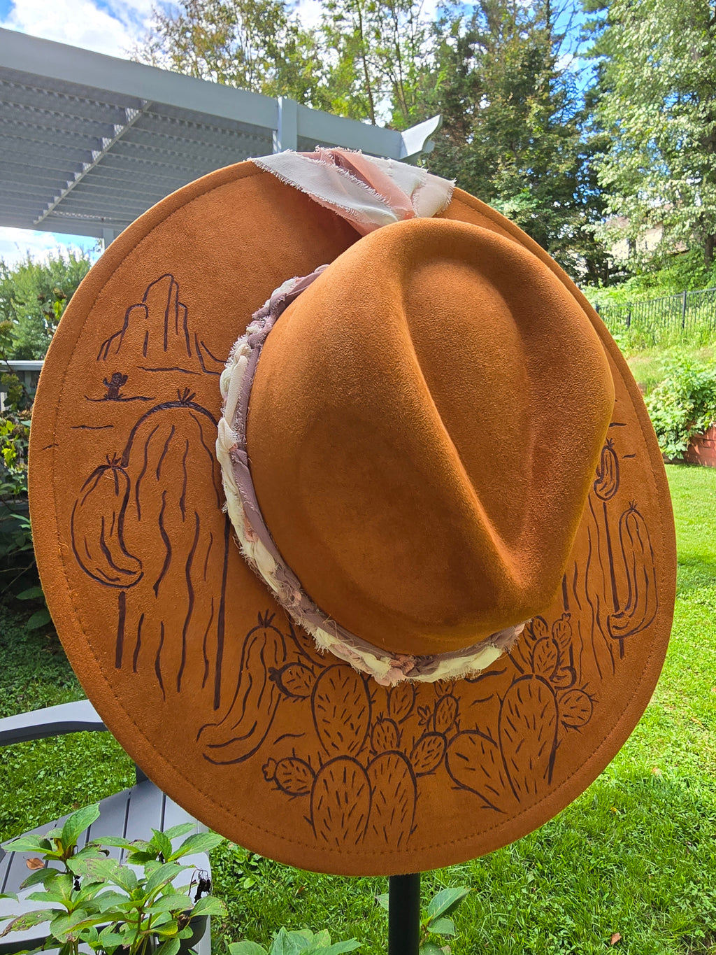 Desert Rose | Hand-Burned Flat-Brim Fedora