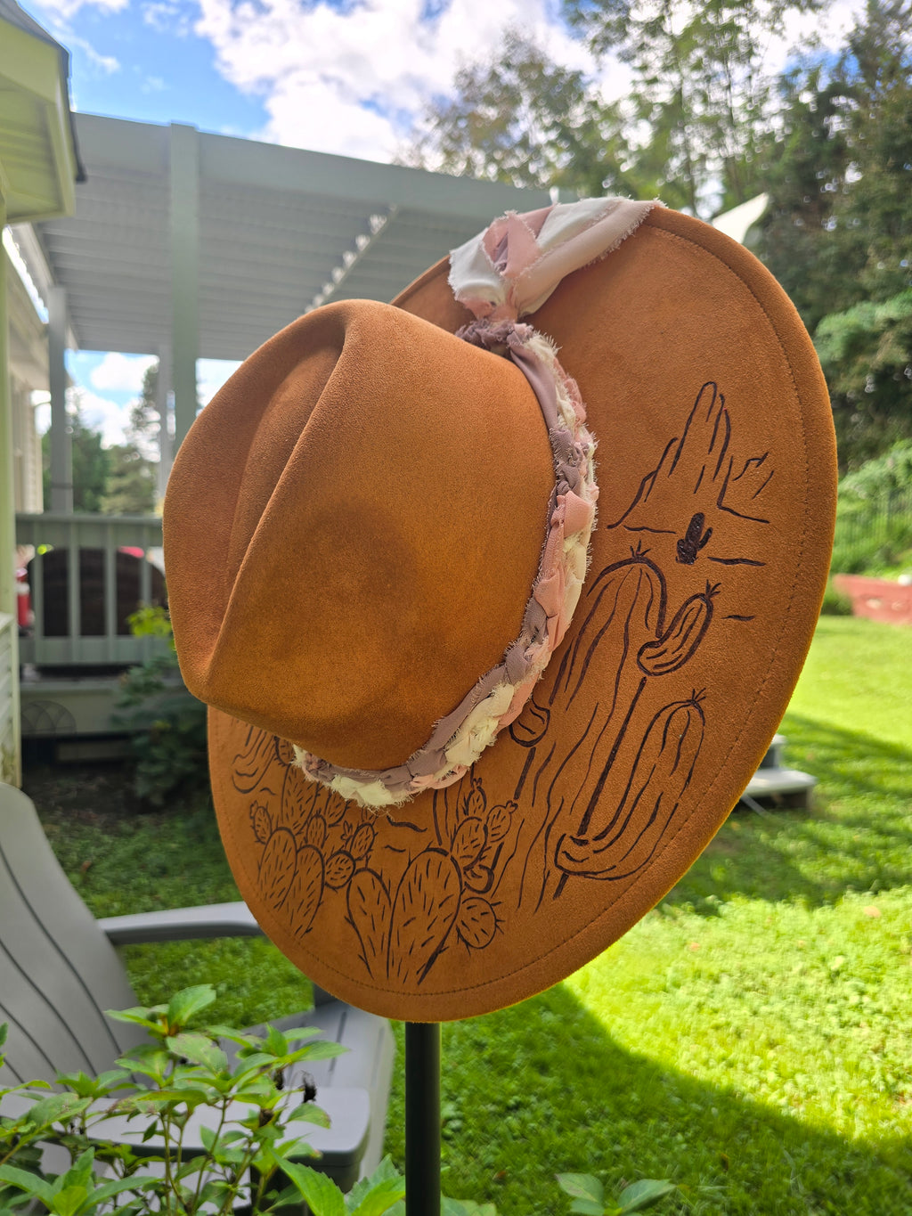 Desert Rose | Hand-Burned Flat-Brim Fedora